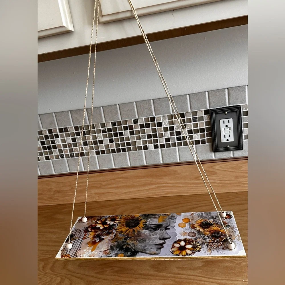 Hand Crafted Sunflower hanging floating wall shelf